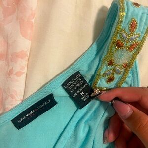 New York & Company Aqua Embellished Strap Top